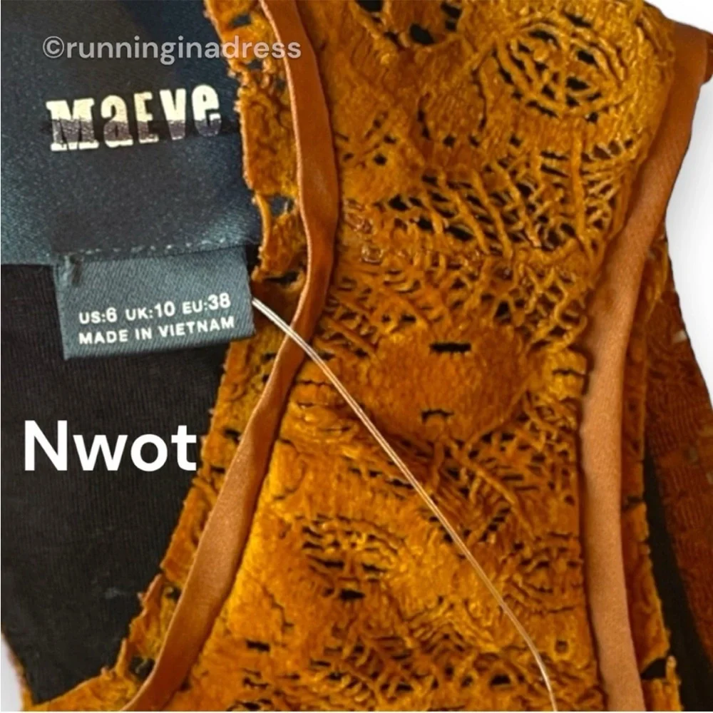 NWOT Anthropologie Maeve Faux Suede Lace Drop Waist Dress In Brown Size 6 - Picture 8 of 13